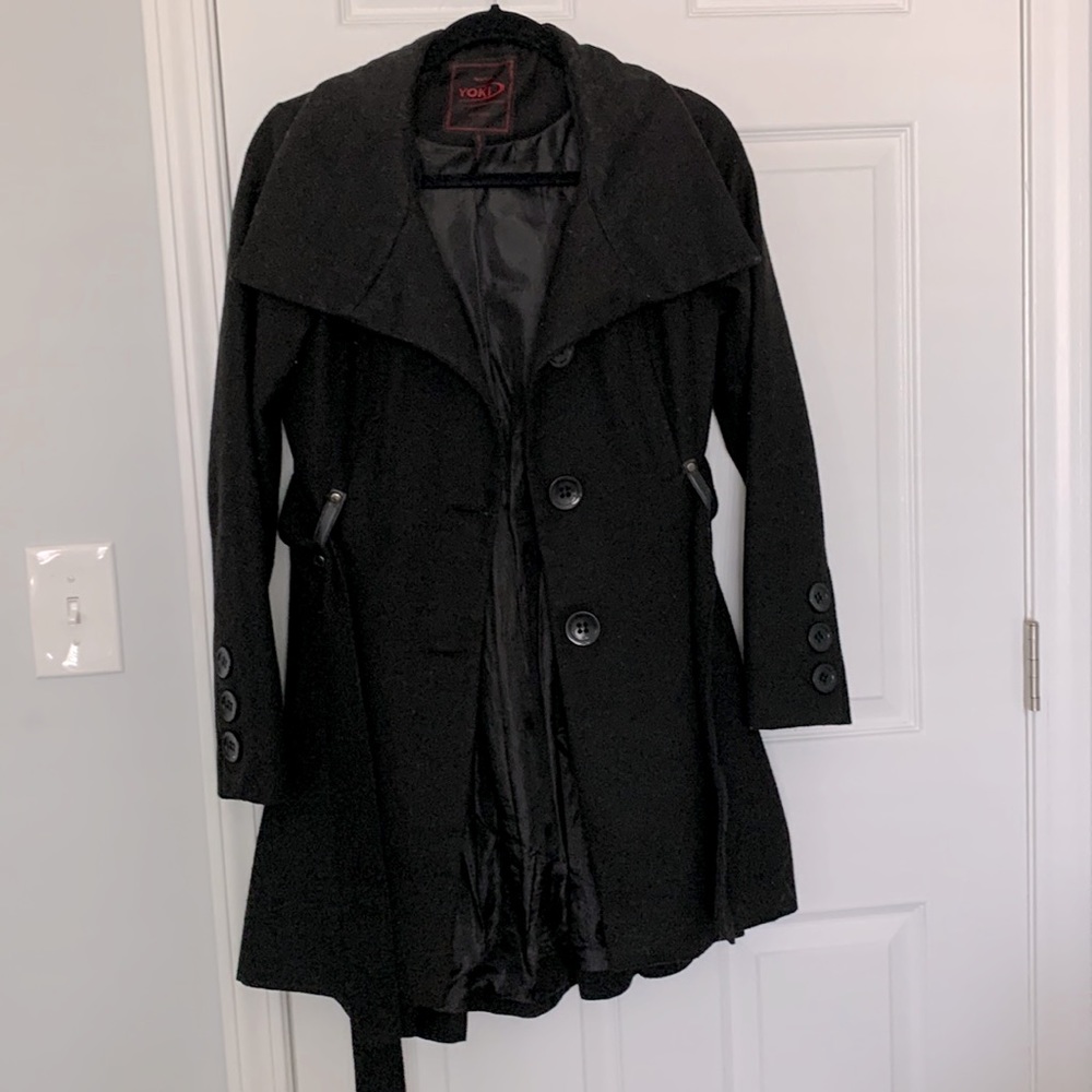 Black wool coat with belt
